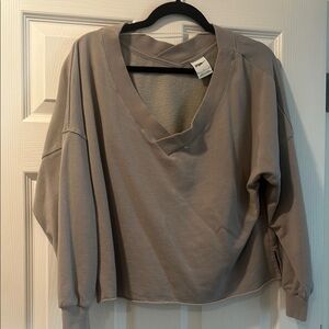 Nike Taupe Long Sleeve Boxy Sweatshirt with V Neck and Raw Hem